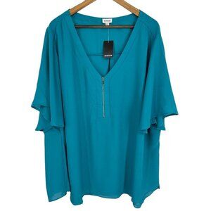 AVENUE Melina Flutter Sleeve V-Neck Zipper Detail Top Size 30/32